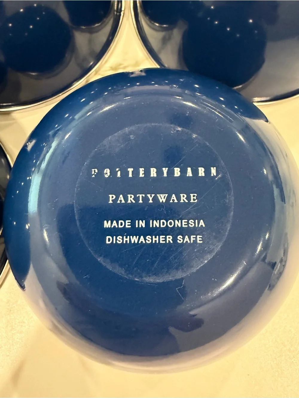 Pottery Barn Blue Enamel  Bowls with Silver Rim - Set of 7